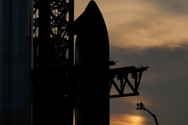 SpaceX's mega rocket Starship is prepared for a test flight from Starbase in Boca Chica, Texas, Sunday, March 2, 2025. (AP Photo/Eric Gay)