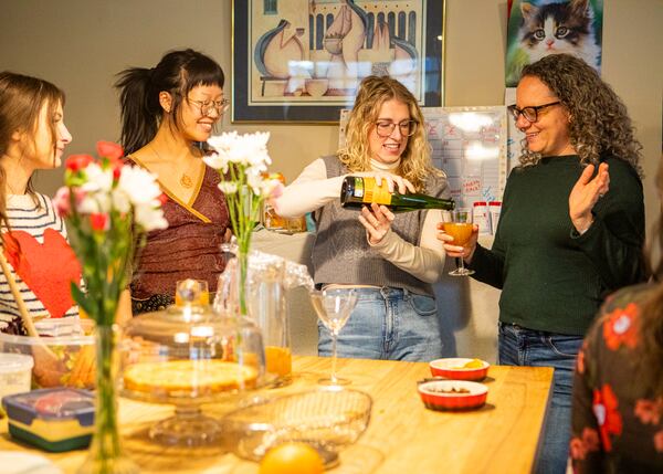 (From left) Annie Mayne, Lauren Zhou, Olivia Wakim, and Yvonne Zusel get together for a fun Galentine's Day celebration in Atlanta, GA. (Courtesy of Aaliyah Man)