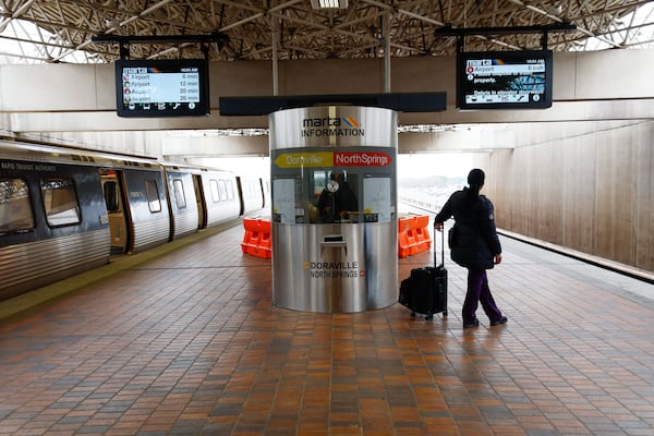 A passenger waits at a MARTA train station by the airport on Tuesday, Feb. 27, 2024. The station is starting to work on a significant renovation and will close to the public on April 8th.
 Miguel Martinez /miguel.martinezjimenez@ajc.com