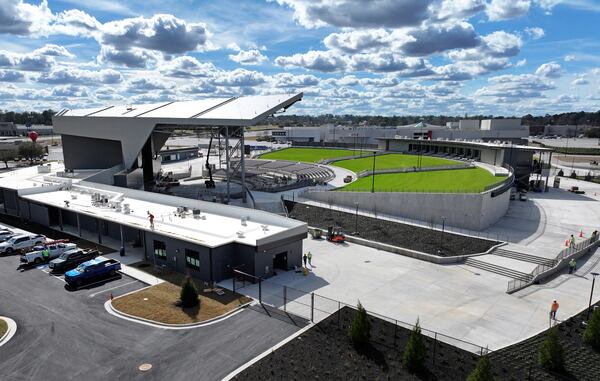 A side view of the new Atrium Health Amphitheater in Macon. The 12,000-capacity amphitheater is among the largest in Georgia. (Hyosub Shin / Hyosub.Shin@ajc.com)