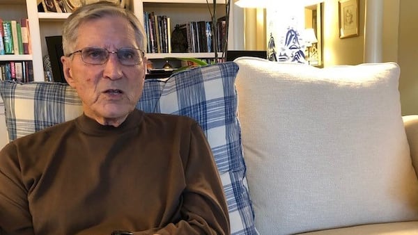 Former Georgia Tech and Georgia State coach Bill Curry in mid-anecdote in his Atlanta home. (Steve Hummer/Staff)