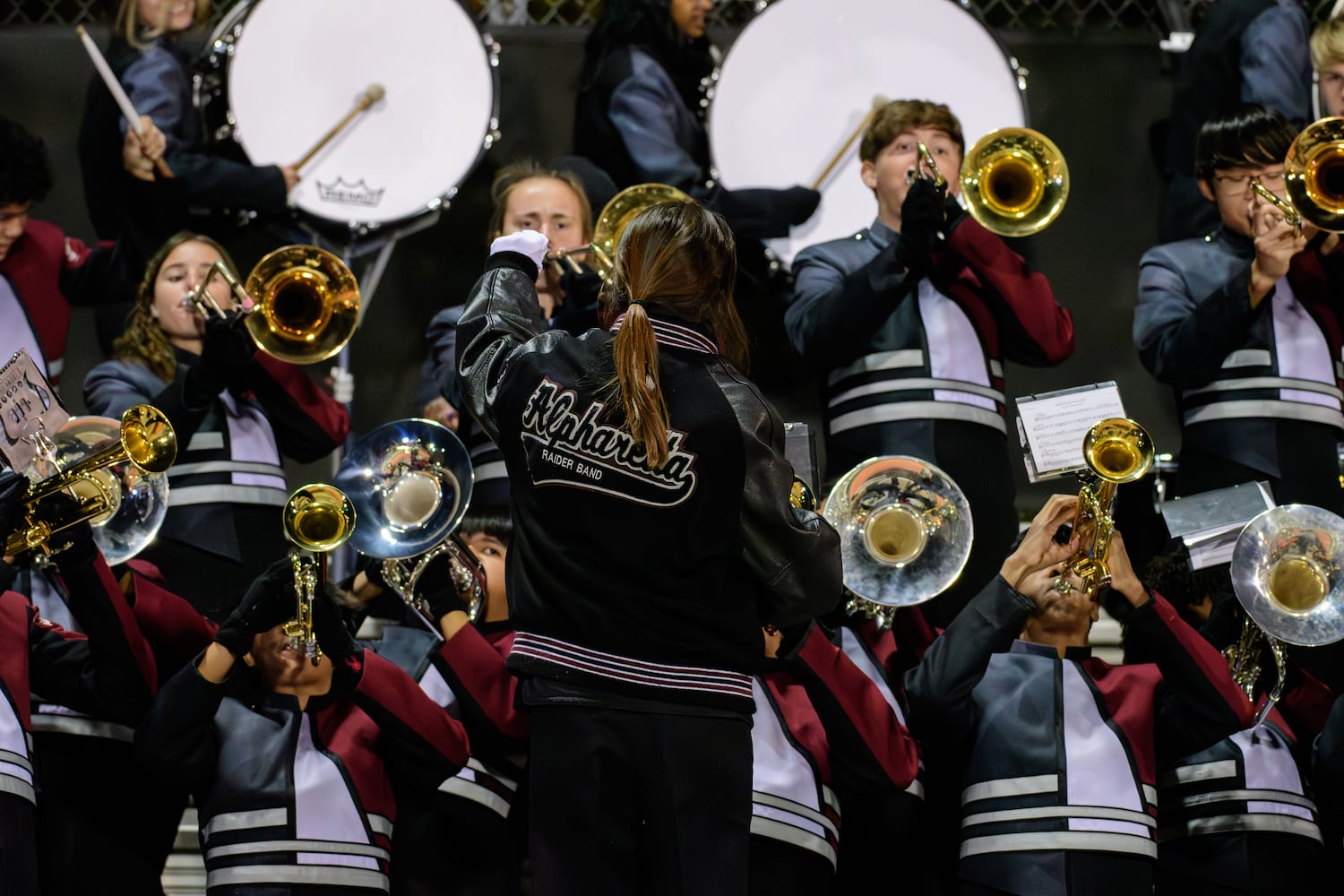 Alpharetta's band plays during the Alpharetta at Roswell football game, November 3, 2023. (Jamie Spaar for the Atlanta Journal Constitution)