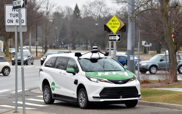 One of May Mobility's autonomous Toyota Siennas, as seen in Ann, Arbor, Michigan, in 2023.