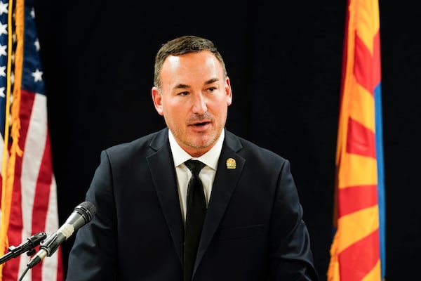 ADCRR Deputy Director John Barcello speaks about the execution of inmate Aaron Brian Gunches at the Arizona State Prison Wednesday, March 19, 2025 in Florence, Ariz. (AP Photo/Darryl Webb)