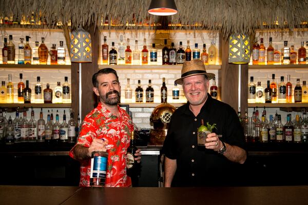 Tiki Tango team (from left to right) bar manager "Boatz" Gary Campus, and designer "Tiki Ranger" Frank Simotics. Photo credit- Mia Yakel.