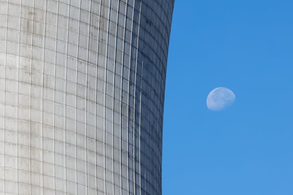 One of the new cooling towers at Plant Vogtle in Burke County near Waynesboro is seen on Friday, October 14, 2022. (Arvin Temkar / arvin.temkar@ajc.com)