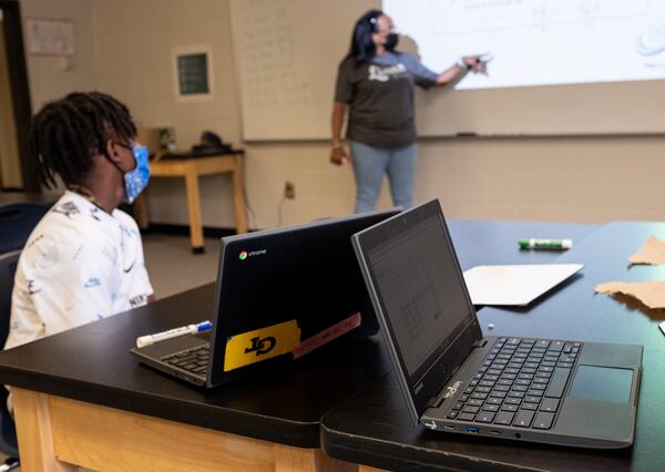 Students at Hull Middle School use computers during summer school classes Monday morning, June 21, 2021. Ben Gray for the Atlanta Journal-Constitution