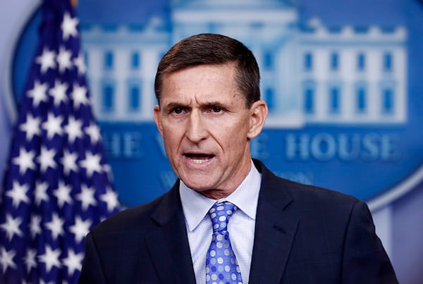 In this Feb. 1, 2017, file photo, national security adviser Michael Flynn speaks during the daily news briefing at the White House.