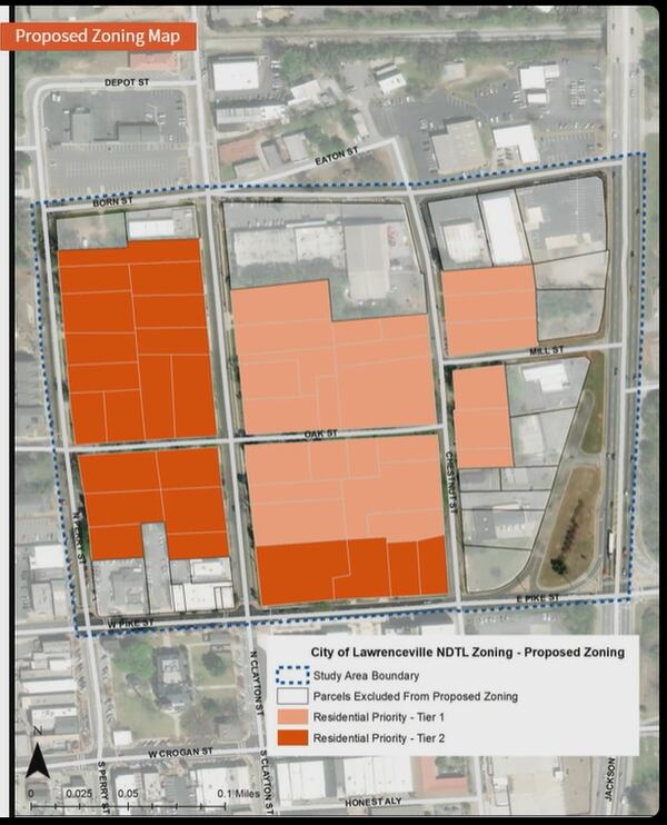 Tier 1 is mainly focused along Chestnut Street and Oak Street and is strictly residential recommendations. 
Tier 2 is along Pike Street, Perry Street and Clayton Street, and includes recommendations for both residential and commercial use.