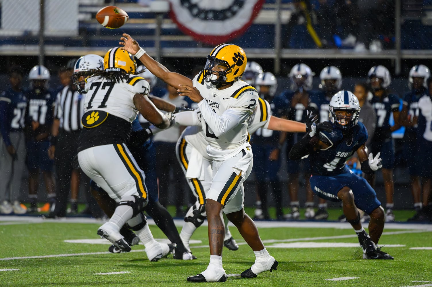 Valdosta’s Todd Robinson makes a pass during the Valdosta at South Gwinnett football game in Gwinnett on September 13, 2024. (Jamie Spaar for the Atlanta Journal Constitution)