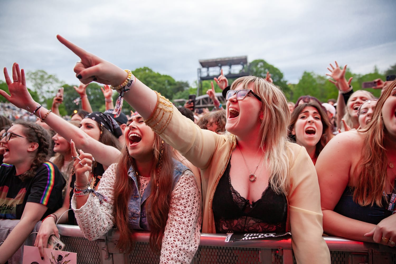 Fans respond as Greta Van Fleet performs on the Peachtree stage on the first day of the Shaky Knees Music Festival at Atlanta's Central Park on Friday, May 5, 2023. (RYAN FLEISHER FOR THE ATLANTA JOURNAL-CONSTITUTION)