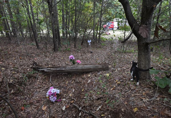 October 13, 2017 Covington - A memorial of flowers is at the area, where the newborn's body was found, near Eagle Mobile Home Park in Covington on Friday, October 13, 2017. The body was found only 3-minute walking distance from the father Christopher McNabb's mobil home. Christopher McNabb is accused of killing his 15-day-old newborn inside the home by striking her in the head, according to investigators. Then, he allegedly wrapped her in a blanket and T-shirt, put her in a bag and attempted to hide her under debris, arrest warrants said. McNabb was charged with her death just days after pleading for the baby's return. HYOSUB SHIN / HSHIN@AJC.COM