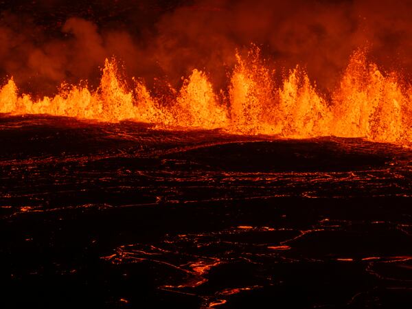 A new volcanic eruption that started on the Reykjanes Peninsula in Iceland, Wednesday, Nov.20, 2024. (AP Photo/Marco di Marco)