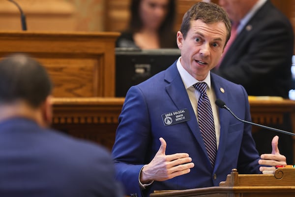 State Sen. Greg Dolezal, R-Cumming, answers a question about Senate Bill 233, which would provide vouchers to public school students to attend private school. The measure now awaits Gov. Brian Kemp's signature to become law. (Natrice Miller/ Natrice.miller@ajc.com)