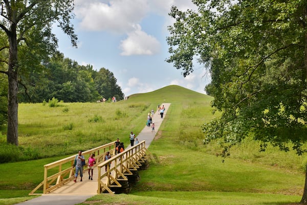 The burial mounds at the Ocmulgee National Monument, near Macon, were built by Native Americans during the Mississippian period, around 1000 CE. (Photo courtesy of the National Trust for Historic Preservation)