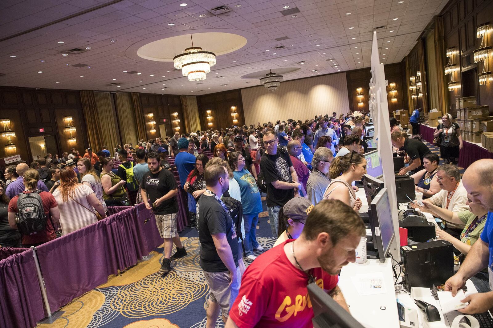 08/30/2018 — Atlanta, Georgia — Dragon con participants register for the event at the Sheraton Hotel in downtown Atlanta. (ALYSSA POINTER/ALYSSA.POINTER@AJC.COM)