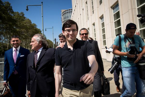 NEW YORK, NY - AUGUST 4: (L to R) Lead defense attorney Benjamin Brafman walks with former pharmaceutical executive Martin Shkreli after the jury issued a verdict at the U.S. District Court for the Eastern District of New York, August 4, 2017 in the Brooklyn borough of New York City. Shkreli was found guilty on three of the eight counts involving securities fraud and conspiracy to commit securities and wire fraud. (Photo by Drew Angerer/Getty Images)