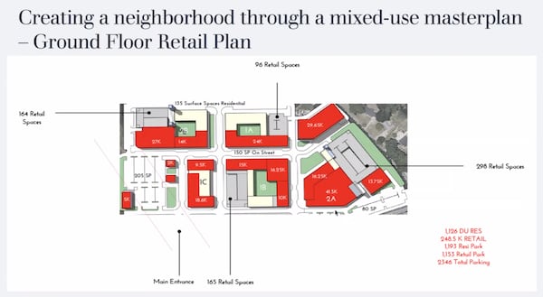 This is a site plan of Project Nexus, a proposed mixed-use development in Atlanta and East Point.