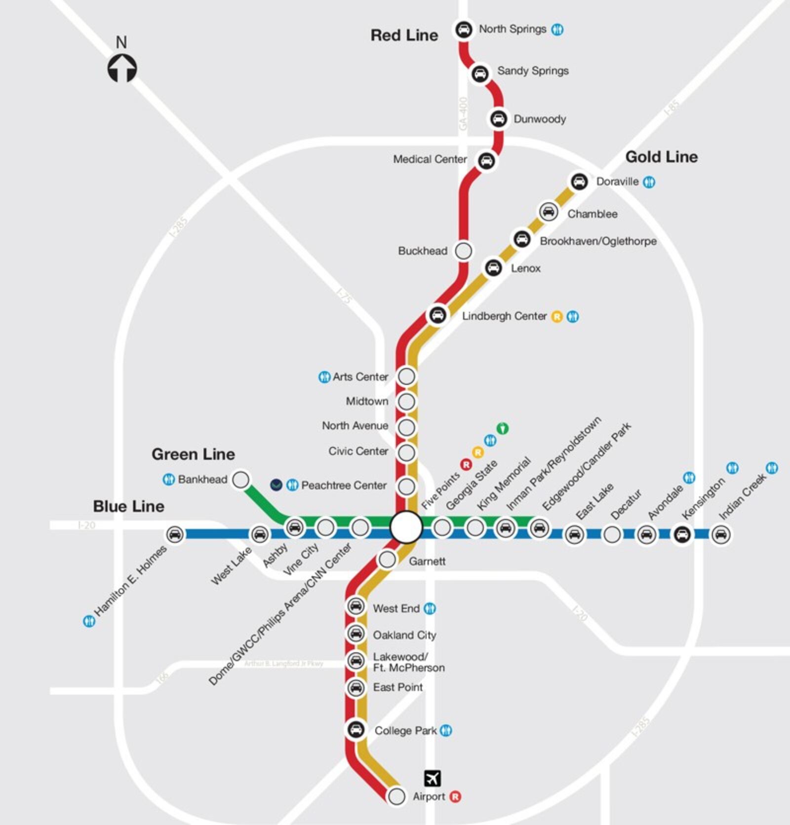 Several MARTA stations offer free daily parking and paid long-term parking. Any station with a car graphic on the MARTA map, including Lindbergh, West End, Ashby and Inman Park/Reynoldstown, offers free daily parking.