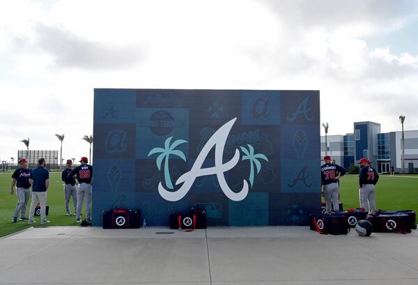 Atlanta Braves players get ready for spring training workouts at CoolToday Park, Thursday, February 13, 2025, North Port, Florida. (Hyosub Shin / AJC)