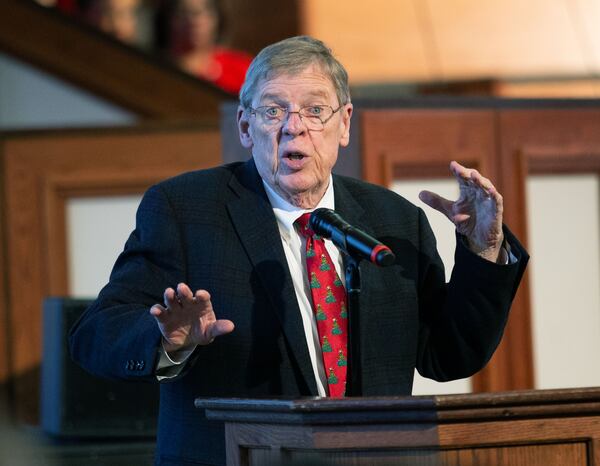 U.S. Sen. Johnny Isakson speaks to the congregation at the Ebenezer Baptist Church on Dec. 8, 2019. STEVE SCHAEFER / SPECIAL TO THE AJC