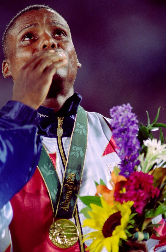 Carl Lewis wins the long jump