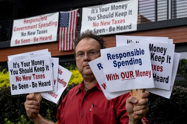 Mountain Park resident Bill Kolbrener is advocating for a lower millage rate while residents decide the future of the city. Photographed Wednesday evening, Sept. 16, 2021. Ben Gray for the Atlanta Journal-Constitution