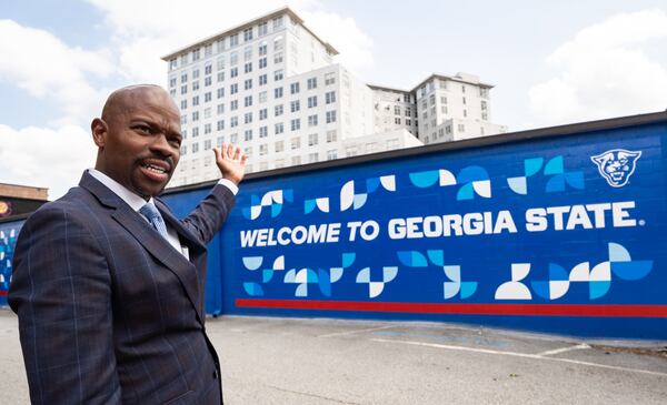 Georgia State University president M. Brian Blake gives a media tour of renovations to the university’s campus in Atlanta on Wednesday, August 21, 2024. (Seeger Gray / AJC)