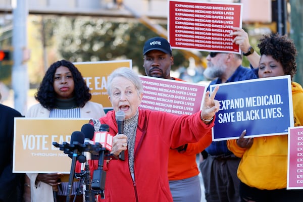 Senator Nan Orrock talks to a press member during a press conference across the street from the Atlanta Medical Center. The doors to Atlanta Medical Center downtown will be shut down at midnight Tuesday. Miguel Martinez / miguel.martinezjimenez@ajc.com