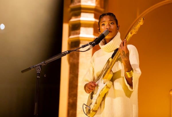 Willow (Smith) and her band opened for Childish Gambino belting out her unique brand of progressive R&B and impressing a crowd of early arrivals. Photo taken Monday September 2, 2024 at State Farm Arena. (RYAN FLEISHER FOR THE ATLANTA JOURNAL-CONSTITUTION)