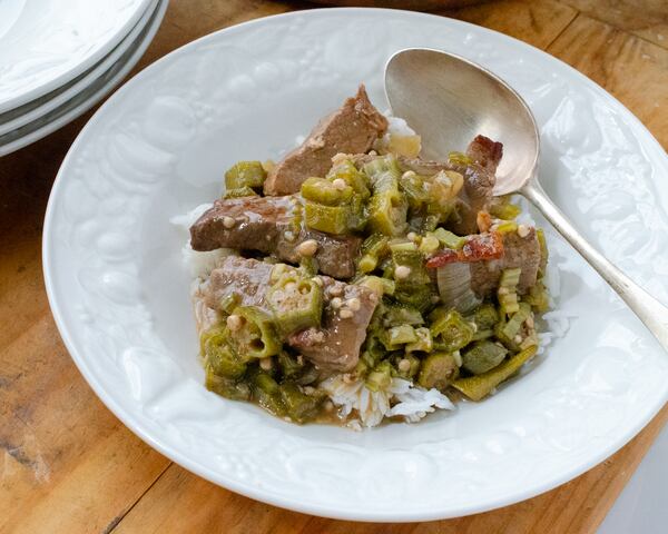 Meaty strips of round steak in old-fashioned gravy make an unexpected gumbo. (Virginia Willis for The Atlanta-Journal Constitution)