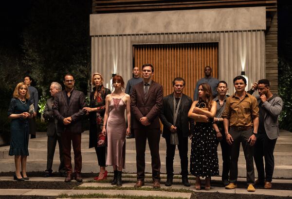 (From L-R): Judith Light, Reed Birney, Paul Adelstein, Janet McTeer, Anya Taylor-Joy, Nicholas Hoult, John Leguizamo, Aimee Carrero, Rob Yang, Arturo Castro, and Mark St. Cyr in the film THE MENU. Photo by Eric Zachanowich. Courtesy of Searchlight Pictures. © 2022 20th Century Studios All Rights Reserved.