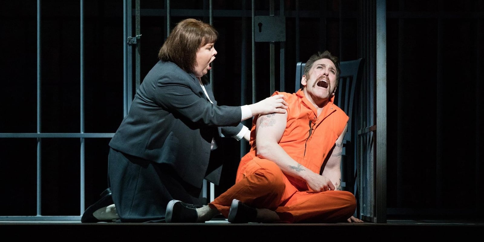 Jamie Barton as Sister Helen Prejean and Michael Mayes as Joseph De Rocher in the Atlanta Opera’s production of “Dead Man Walking.” CONTRIBUTED BY JEFF ROFFMAN