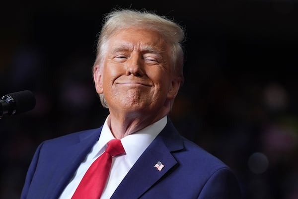 Republican presidential nominee former President Donald Trump speaks at a campaign rally at PPG Paints Arena, Monday, Nov. 4, 2024, in Pittsburgh, Pa. (AP Photo/Evan Vucci)