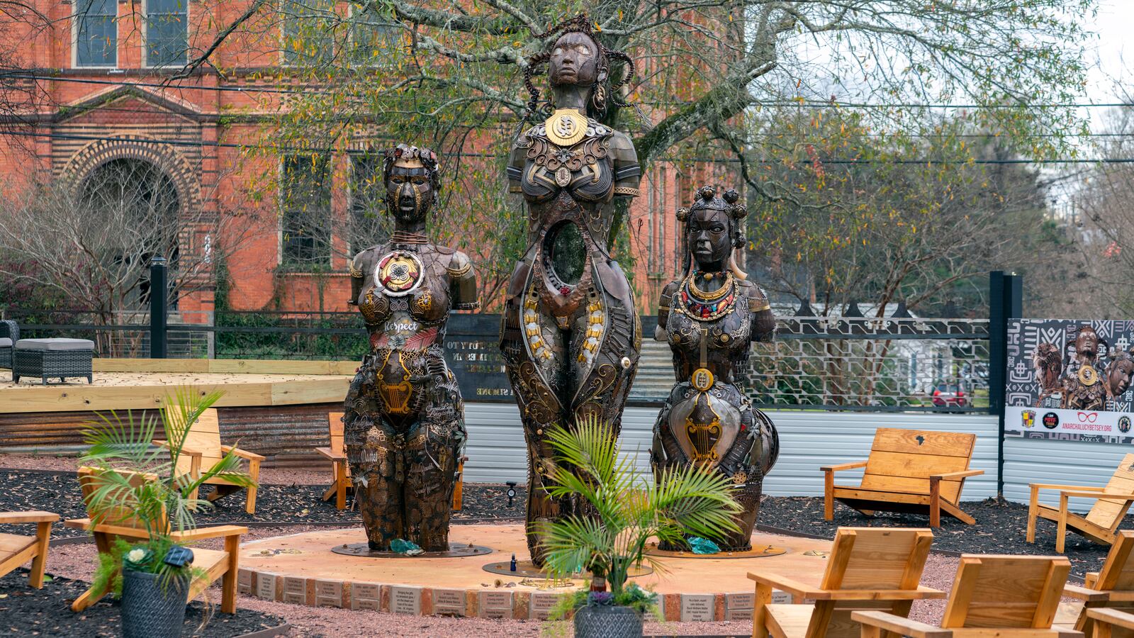 "The Mothers of Gynecology," as rendered by Montgomery artist Michelle L. Browder (with Deborah Shedrick and a team of artists). From left to right, Betsey, Anarcha, and Lucy.