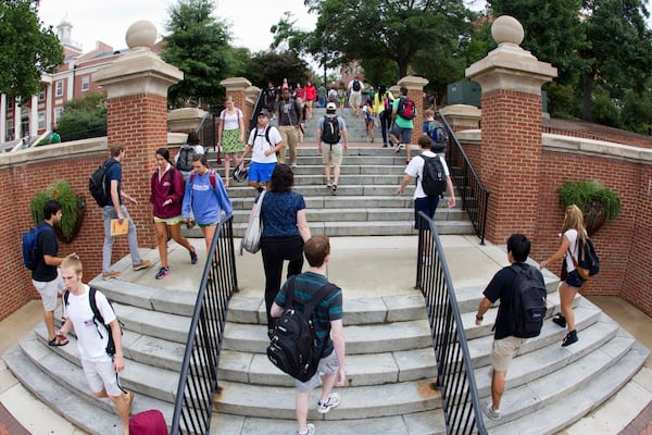 University of Georgia students walk on the Baldwin Street Steps on campus between classes.