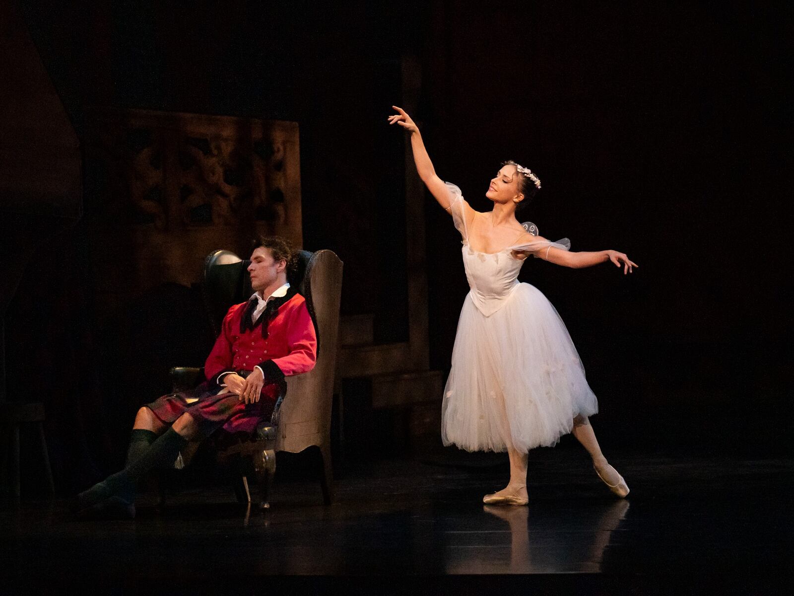 Emily Carrico and Denys Nedak in their roles as The Sylph and James on Saturday in Atlanta Ballet's La Sylphide. Photo: Shoccara Marcus