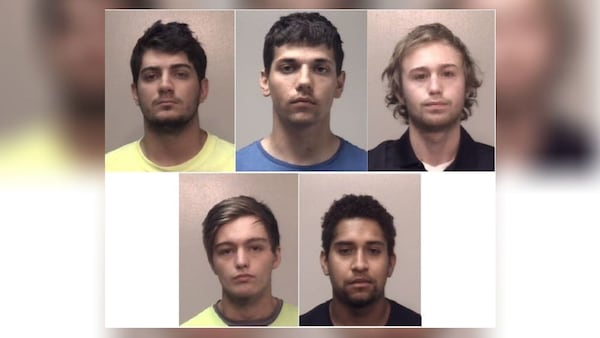 Top row (from left to right): Lanier Daniel Brooking, Collin Landon Gwinn, and Bryan Thomas Libourel. 
Bottom row (from left to right): Stone Lloyd Matheson and Brandon Andrew Nino (Coweta County Sheriff's Office)