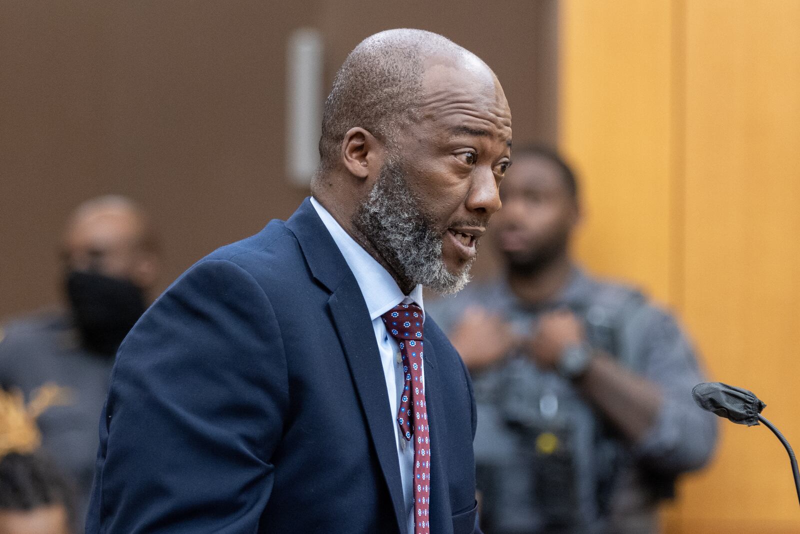 Eric Johnson, an attorney for Christian Eppinger, speaks at a hearing for the YSL case in Atlanta on Thursday, December 22, 2022.   (Arvin Temkar / arvin.temkar@ajc.com)