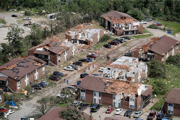 FILE- In this May 23, 2019 file photo, tornado damage is seen in Jefferson City, Mo. (AP Photo/Jeff Roberson, File)