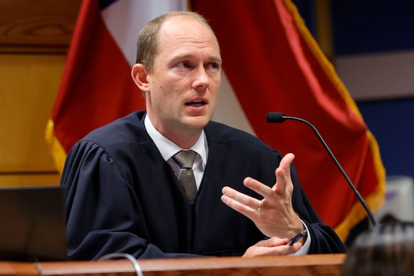 Fulton County Superior Court Judge Scott McAfee presides over a hearing in the case of the State of Georgia v. Donald John Trump at the Fulton County Courthouse on March 1, 2024, in Atlanta. (Alex Slitz/Pool/Getty Images/TNS)