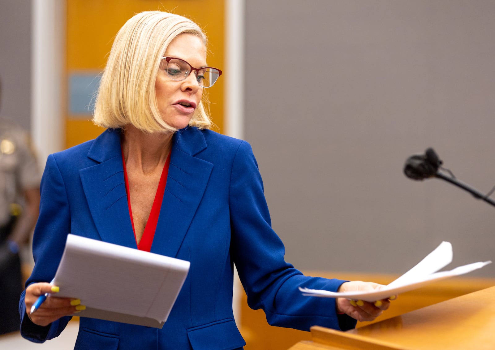 Attorney Tracy Drake speaks during a bond hearing for her client, former Doraville police officer Miles Bryant.