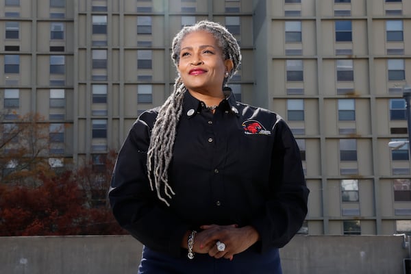 Bridgette McCoy, CEO of the nonprofit organization Women Veteran Social Justice poses for a photograph on Monday, October 31, 2022, in Decatur. Her organization has reached thousands of veteran women across the country, providing outreach services with all forms of issues regarding their military careers. Miguel Martinez / miguel.martinezjimenez@ajc.com