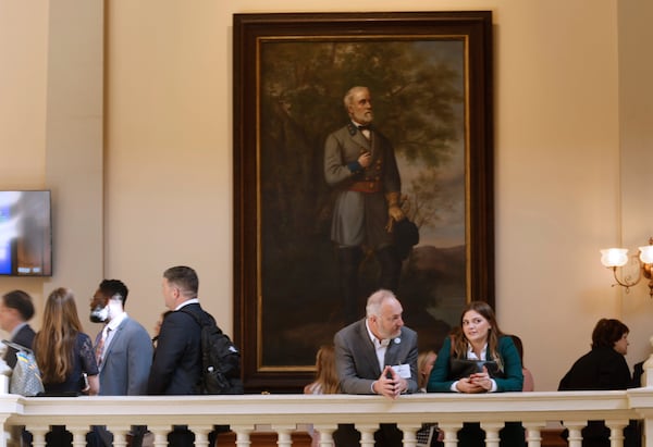 Lobbyists and lawmakers gather in the hallways of the Georgia Capitol during crossover day on Legislative session 28 on Monday, March 6, 2023.
Miguel Martinez /miguel.martinezjimenez@ajc.com
