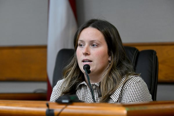 Lilly Steiner, roommate of Laken Riley, testifies on the witness stand during the trial of Jose Ibarra at Athens-Clarke County Superior Court on Nov. 15 in Athens.  (Hyosub Shin/AJC)