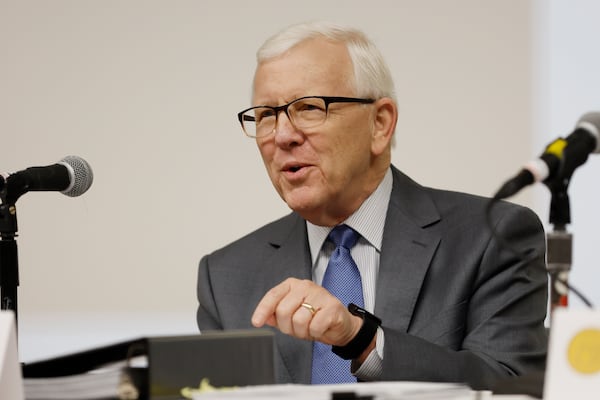 Chairman William S. Duffey Jr. addresses the audience during the State Election Board meeting held at Mercer University in Macon on Tuesday, Feb 7, 2023. Miguel Martinez / miguel.martinezjimenez@ajc.com