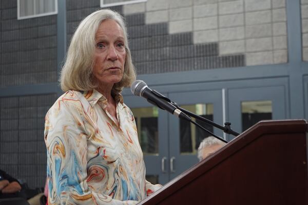 Valle Ashley speaks to members of a state panel assembled to address the environmental concerns of community members living near the site of Rivian's planned factory on the outskirts of Rutledge and Social Circle on August 17, 2022.