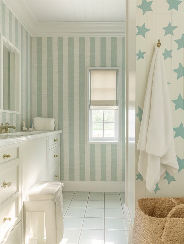 Patterns and prints are a must for Ruff, as indicated here in a cheerful bath. (Courtesy of Cynthia Ruff/AI)