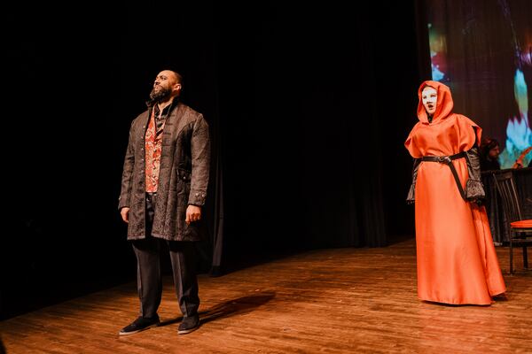 Don Giovanni (Marcus Hopkins-Turner) and a demon (Caitlyn Walters).