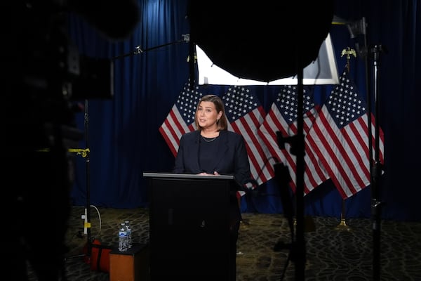 Sen. Elissa Slotkin, D-Mich., rehearses the Democratic response to President Donald Trump's address to a joint session of congress Tuesday, March 4, 2025, in Wyandotte, Mich. (AP Photo/Paul Sancya, Pool)